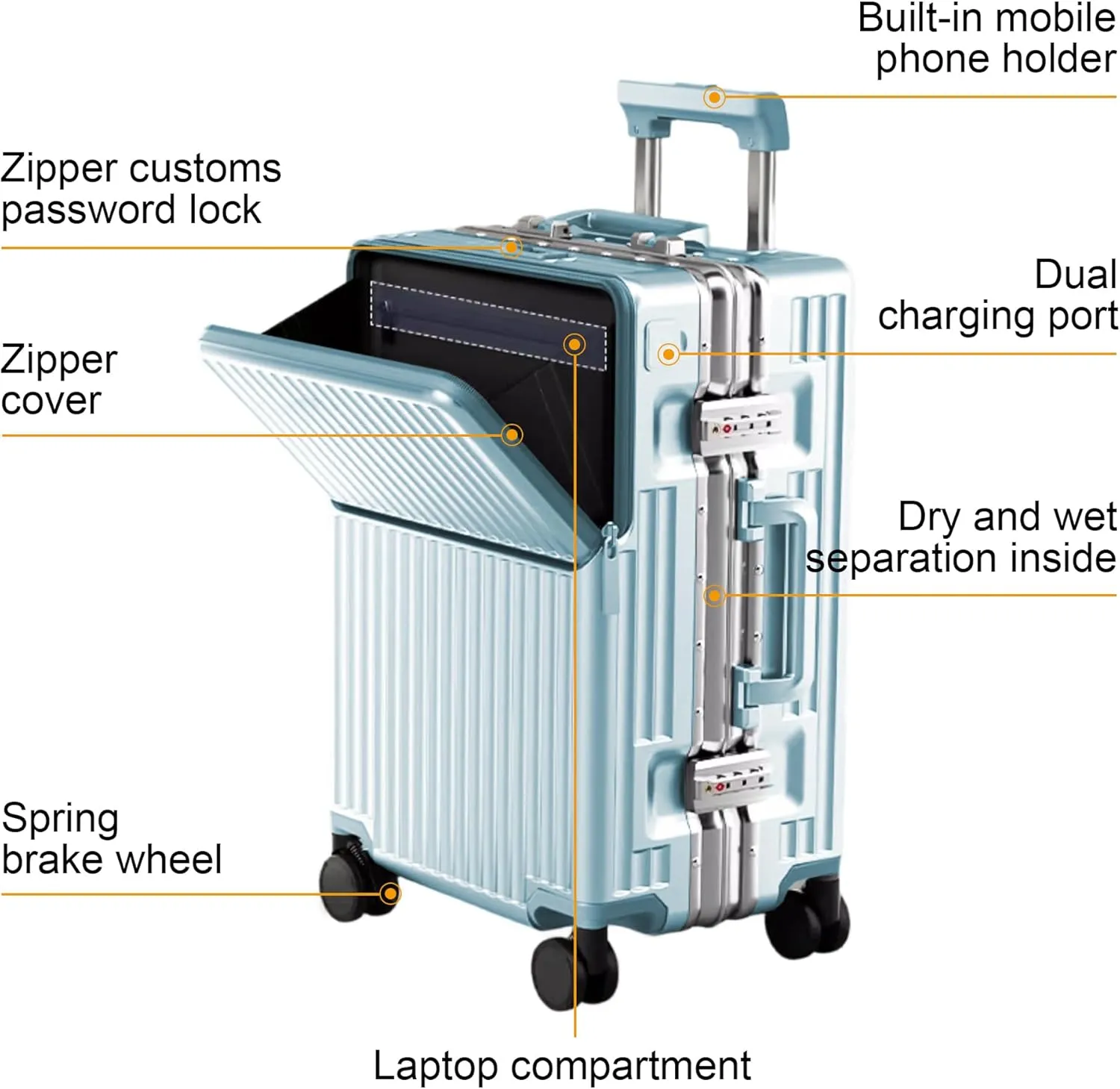 Hard Shell Luggage 20 Inch Travel Luggage, Carry-On Luggage Spinner TSA with Lid, ABS Aluminum FrameLightweight Travel Luggage 20'' 24'' 26''Carry-On (upgraded blue, 28 inch)