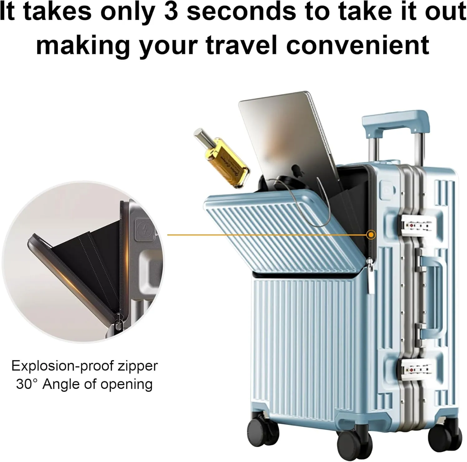 Hard Shell Luggage 20 Inch Travel Luggage, Carry-On Luggage Spinner TSA with Lid, ABS Aluminum FrameLightweight Travel Luggage 20'' 24'' 26''Carry-On (upgraded blue, 28 inch)