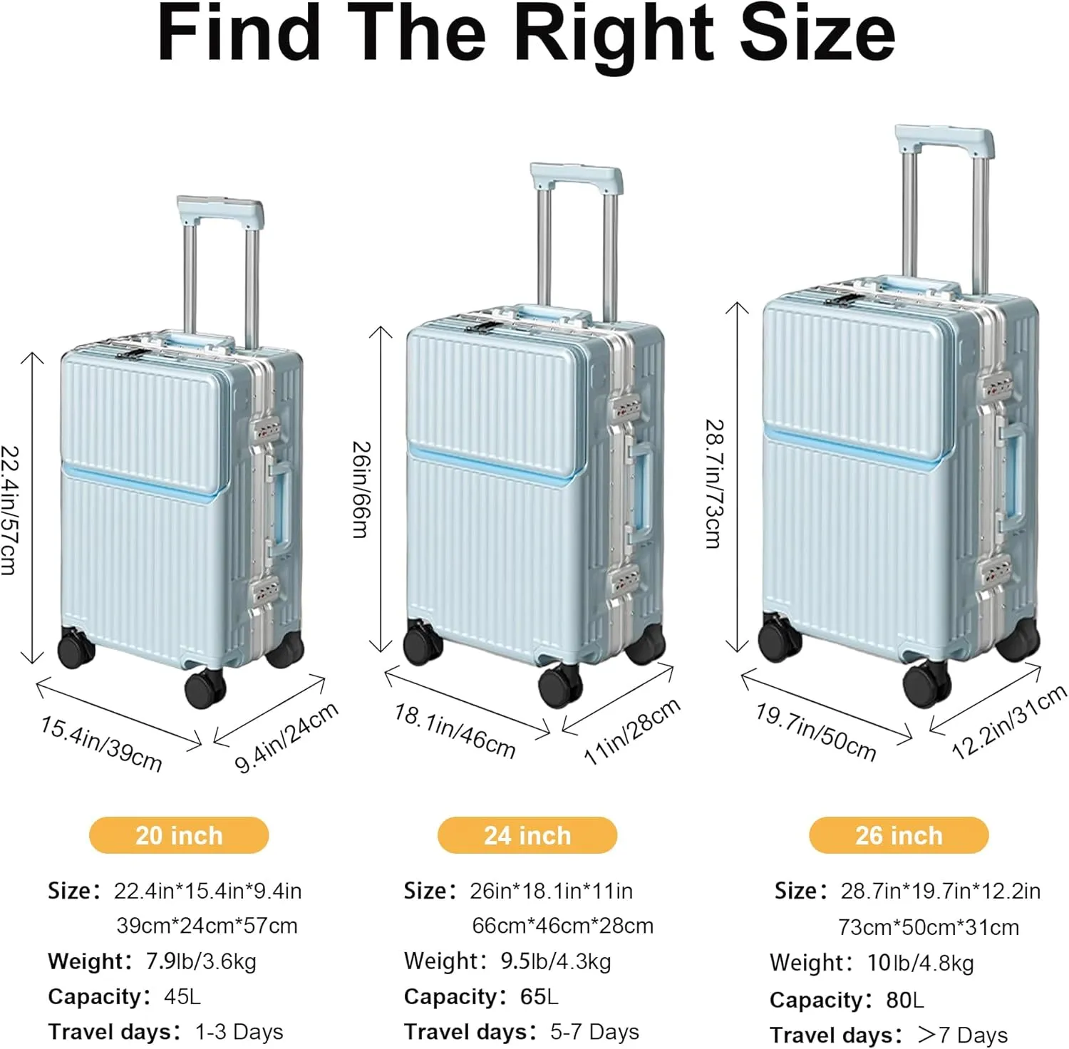 Hard Shell Luggage 20 Inch Travel Luggage, Carry-On Luggage Spinner TSA with Lid, ABS Aluminum FrameLightweight Travel Luggage 20'' 24'' 26''Carry-On (upgraded blue, 28 inch)