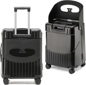 Hardside 22- Inch Luggage with Child Seat, Lockable 4- Spinner Wheels with TSA Approved Lock Travel Suitcase with Seat for Kids in 2-15 Years, Black, 22-Inch, Modern
