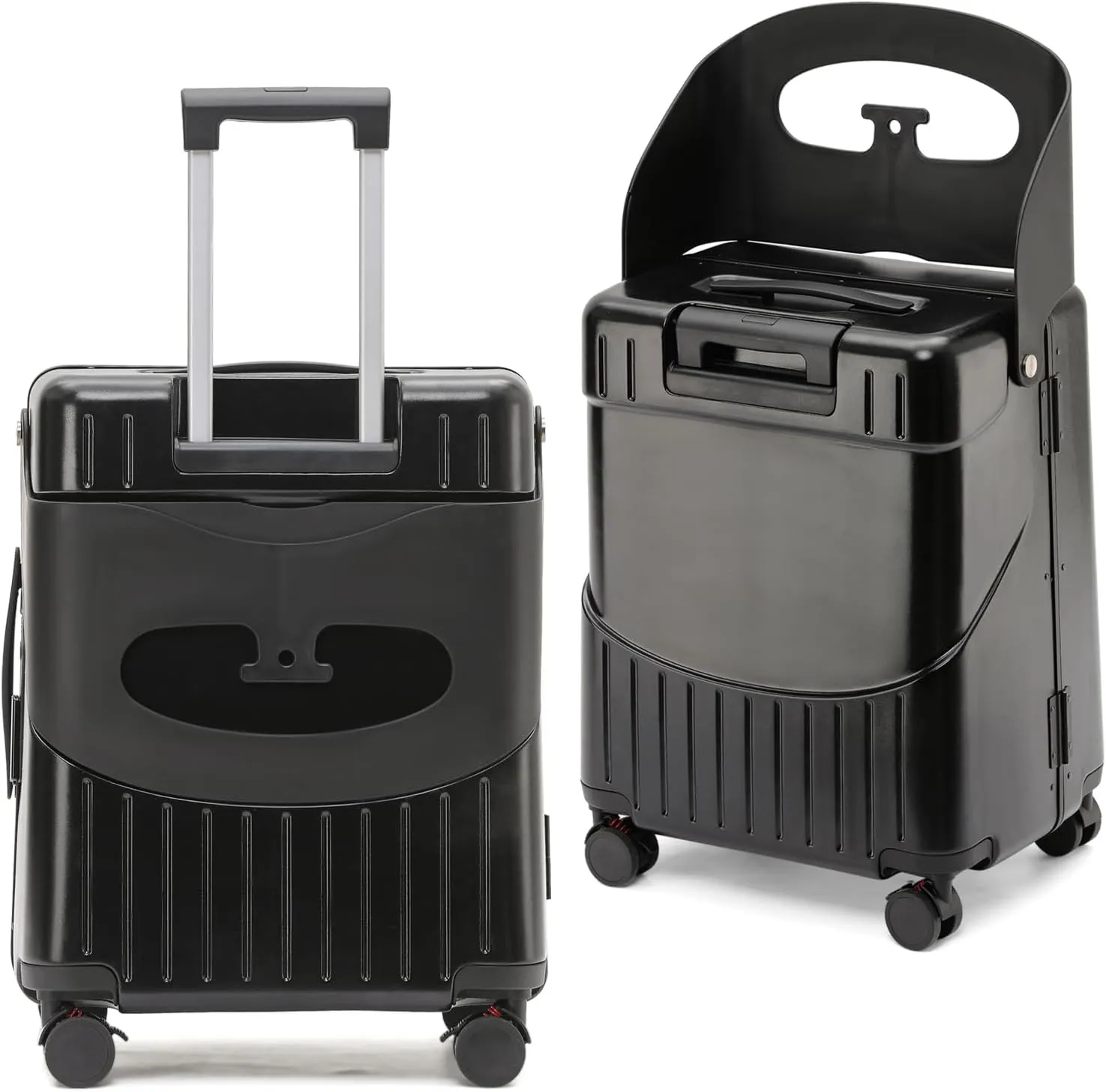 Hardside 22- Inch Luggage with Child Seat, Lockable 4- Spinner Wheels with TSA Approved Lock Travel Suitcase with Seat for Kids in 2-15 Years, Black, 22-Inch, Modern
