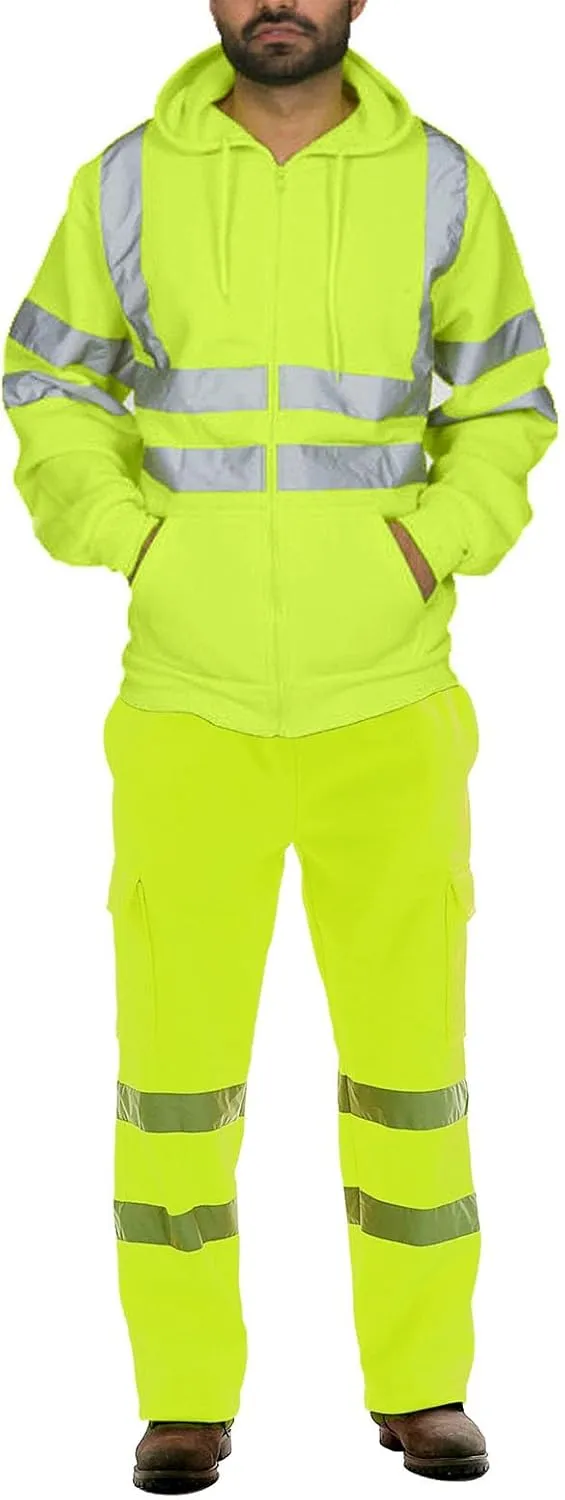 High Visibility Rain Jacket Waterproof for Men Class 3 Hi Vis Safety Rain Suit Jacket and Pant Windproof Reflective Hood Suit