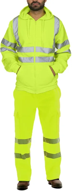 High Visibility Rain Jacket Waterproof for Men Class 3 Hi Vis Safety Rain Suit Jacket and Pant Windproof Reflective Hood Suit