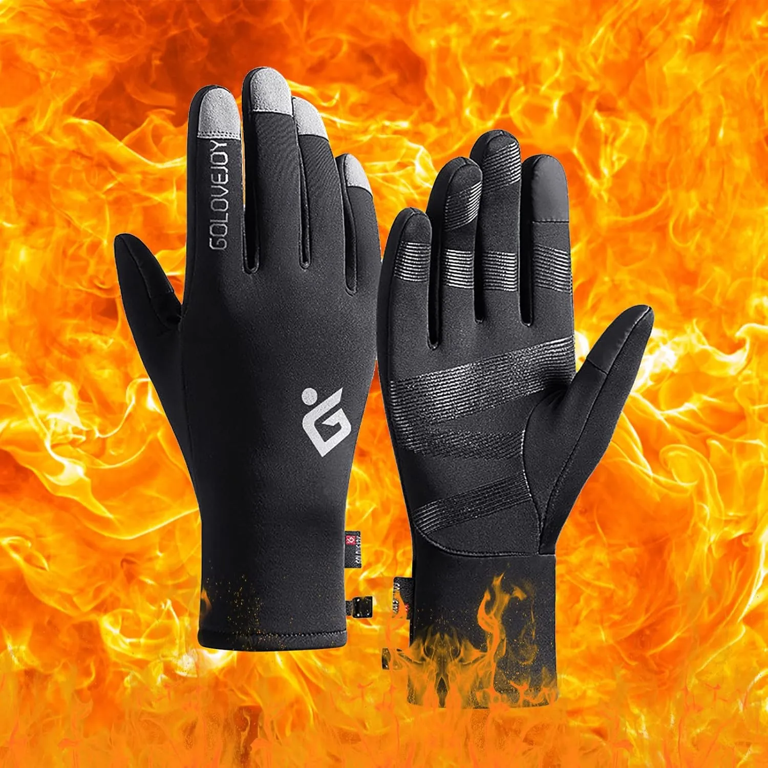 HUANLE Mens Ski Snow Gloves for Winter Waterproof Windproof Women Warm Thermal Insulation Fleece Lined Gloves Running Gloves (Black-03#A, L)
