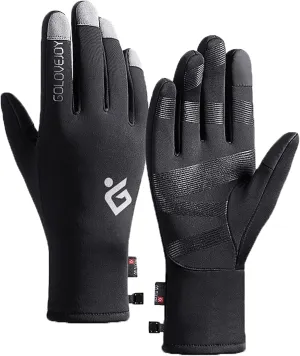 HUANLE Mens Ski Snow Gloves for Winter Waterproof Windproof Women Warm Thermal Insulation Fleece Lined Gloves Running Gloves (Black-03#A, L)