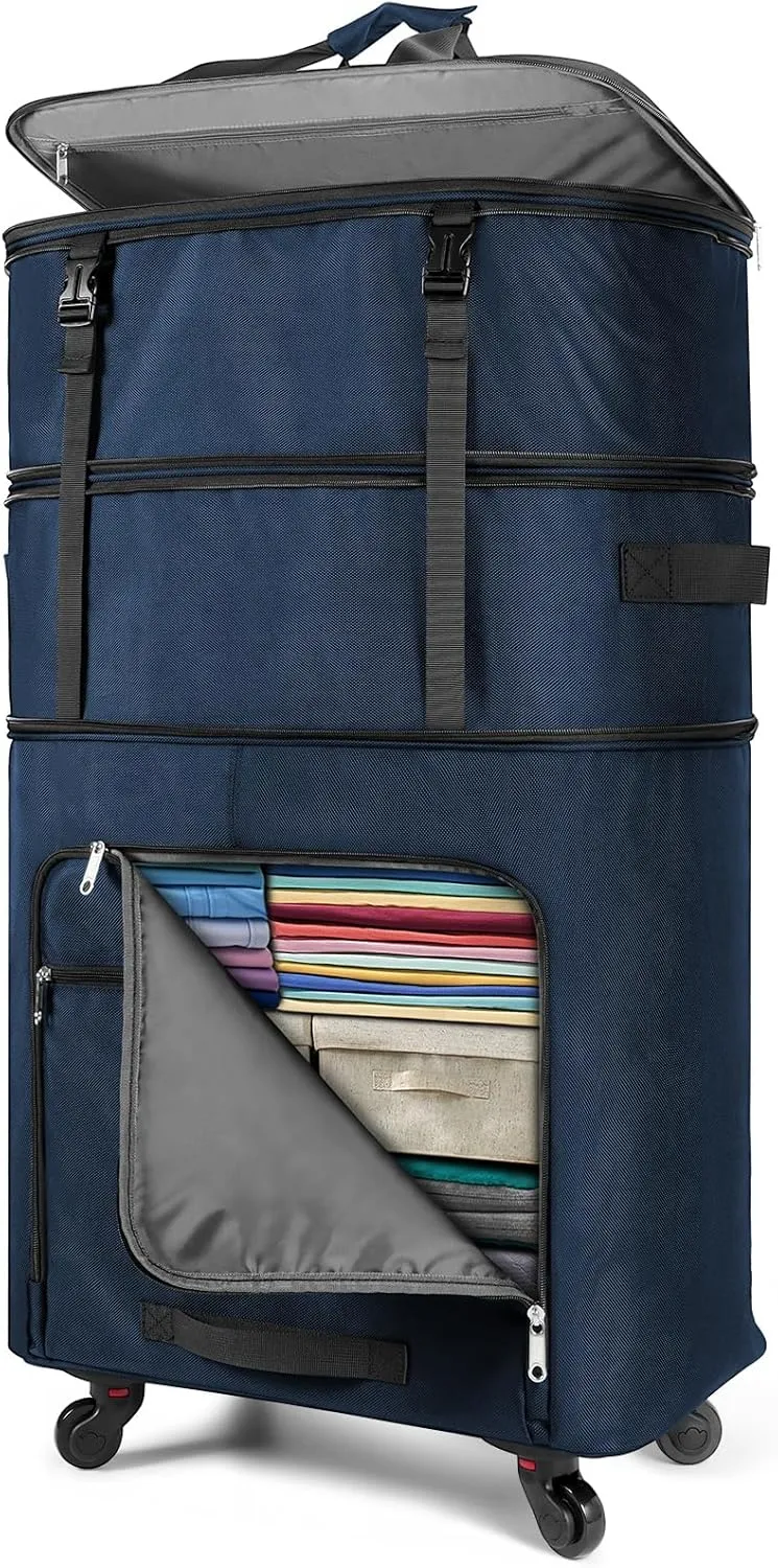 Huvon Expandable Luggage Collapsible Suitcase with Wheels Large Foldable Travel Bag Rolling Duffle Bag for Men Women, DARKBLUE, Large, Expandable Luggage With Spinner Wheels