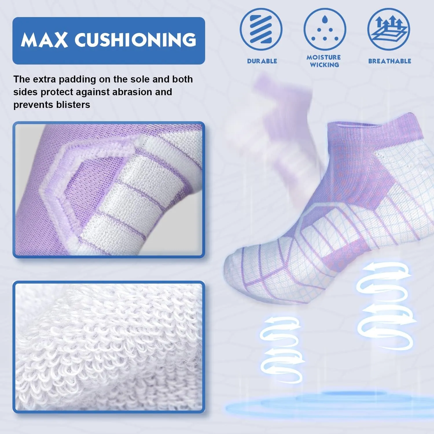 Hylaea Athletic Running Socks Cushion Padded Moisture Wicking Low Cut