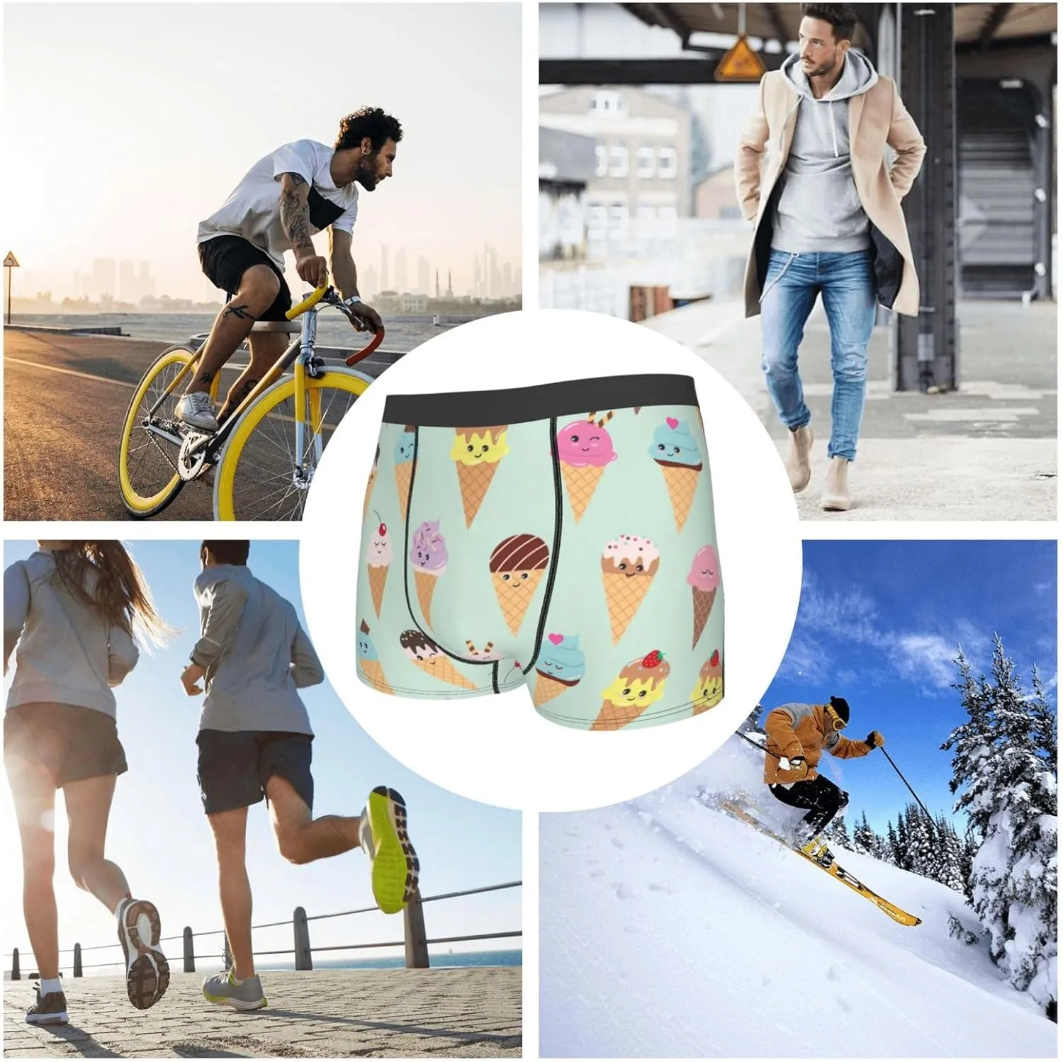 Ice Cream Cones Boxer Briefs, Moisture Wicking & Breathable,Underwear for Men