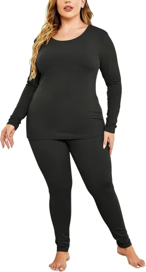 IN'VOLAND Womens Plus Size Thermal Long Johns Sets Fleece Lined 2 Pcs Underwear Top & Bottom Pajama Set