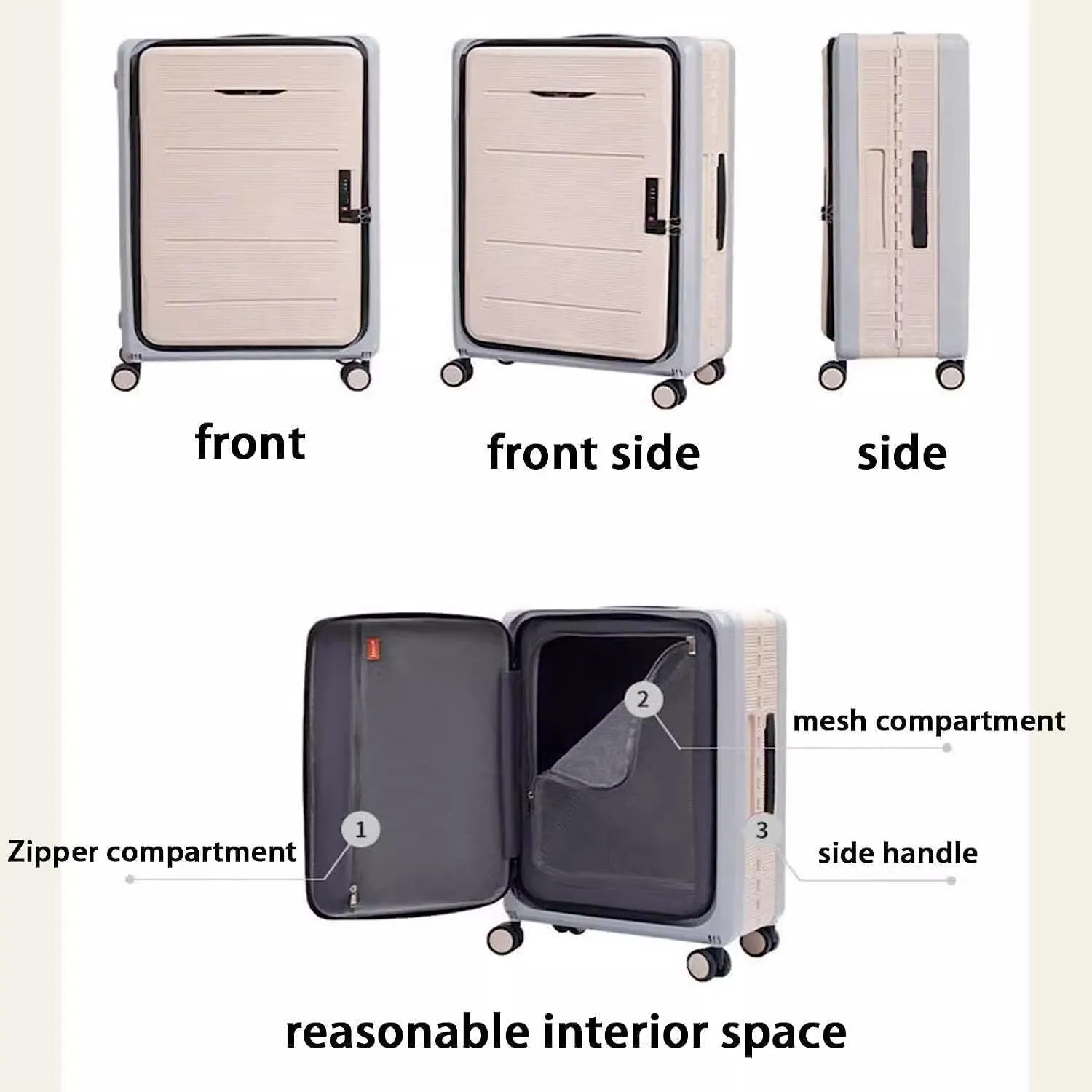 IRYZE Lightweight Suitcase Foldable Suitcases Adjustable Trolley Carry On Luggage Front Open Suitcase Universal Wheel Carry on Luggage (Color : D, Size : 24 in)