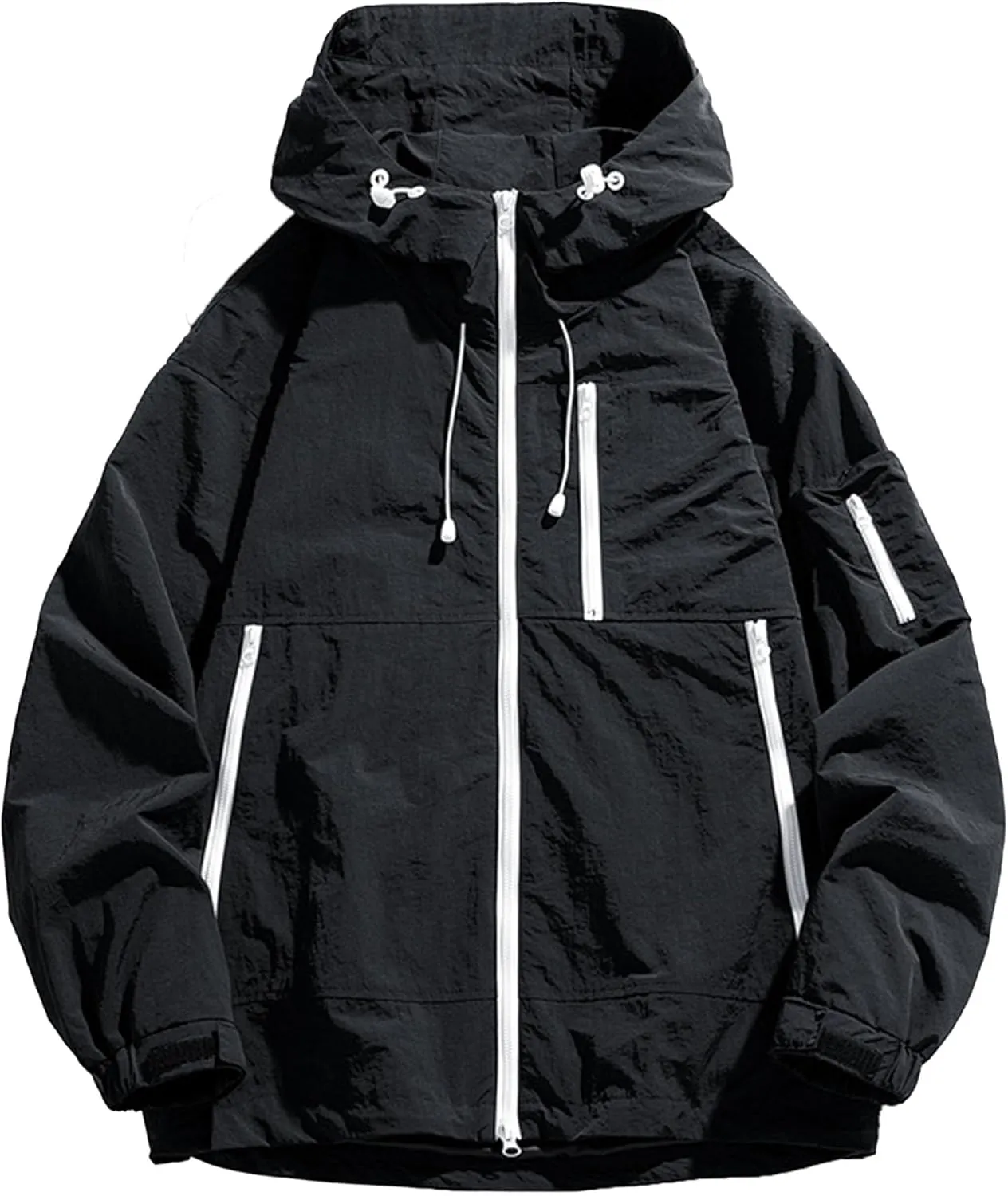 JEsilunmaMY Men's Outdoor Windproof Bomber Jacket Zip Up Lightweight Hooded Sport Jacket Waterproof Varsity Hiking Jacket