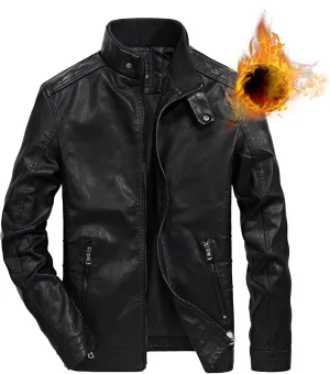 JEsilunmaMY Men's Stand Collar Slim Biker Coats Retro Full Zip Motorcycle Bomber Jackets Fall Winter Short Leather Jacket