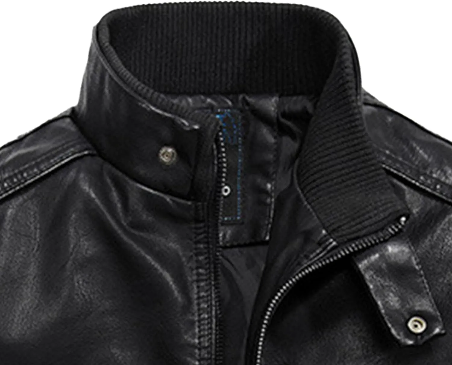 JEsilunmaMY Men's Stand Collar Slim Biker Coats Retro Full Zip Motorcycle Bomber Jackets Fall Winter Short Leather Jacket