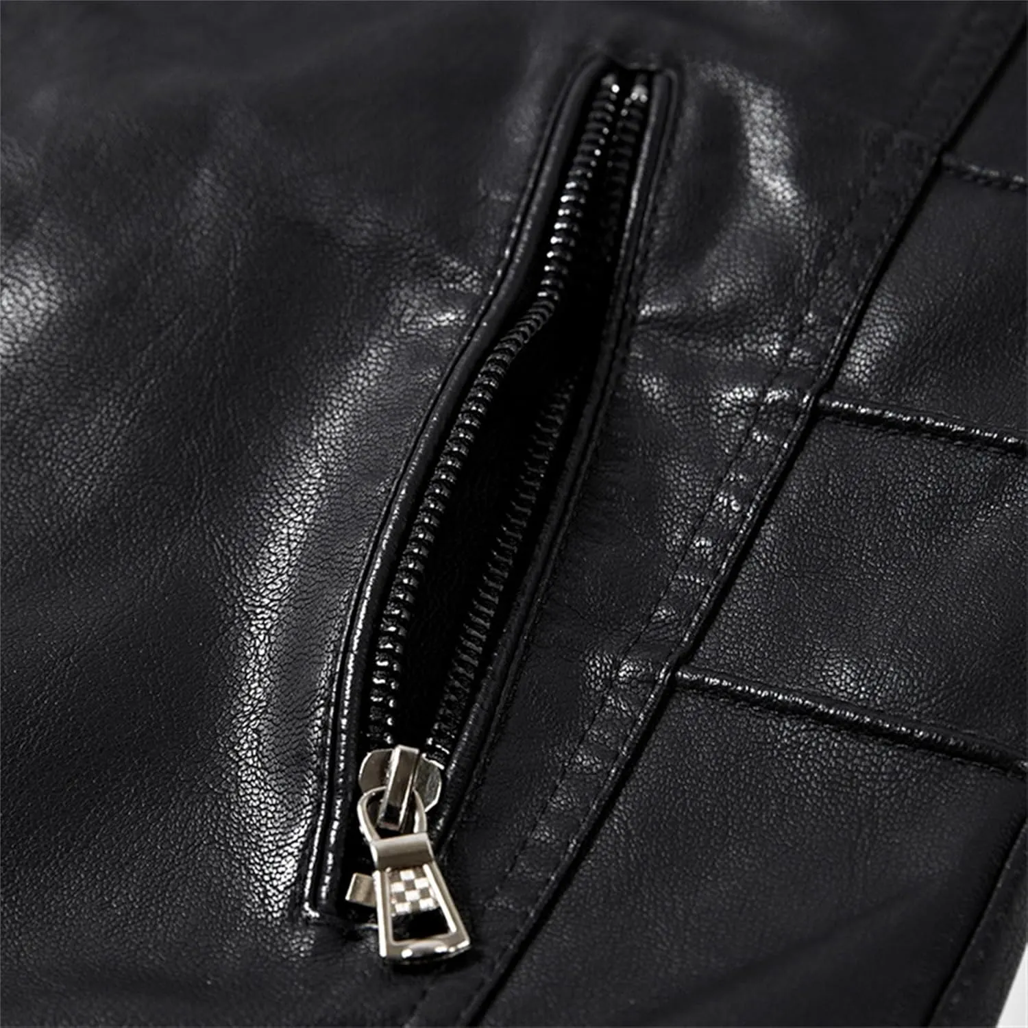JEsilunmaMY Men's Stand Collar Slim Biker Coats Retro Full Zip Motorcycle Bomber Jackets Fall Winter Short Leather Jacket