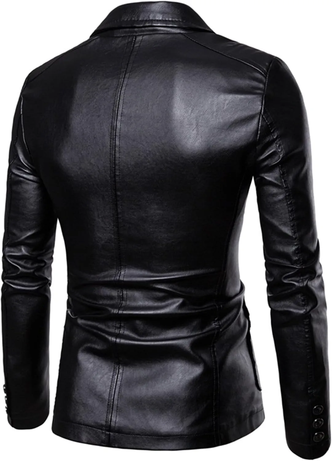 JEsilunmaMY Men's Warm Blazer Leather Jacket Notched Collar Classic Leather Blazer Business Casual Suit Coat with Pockets