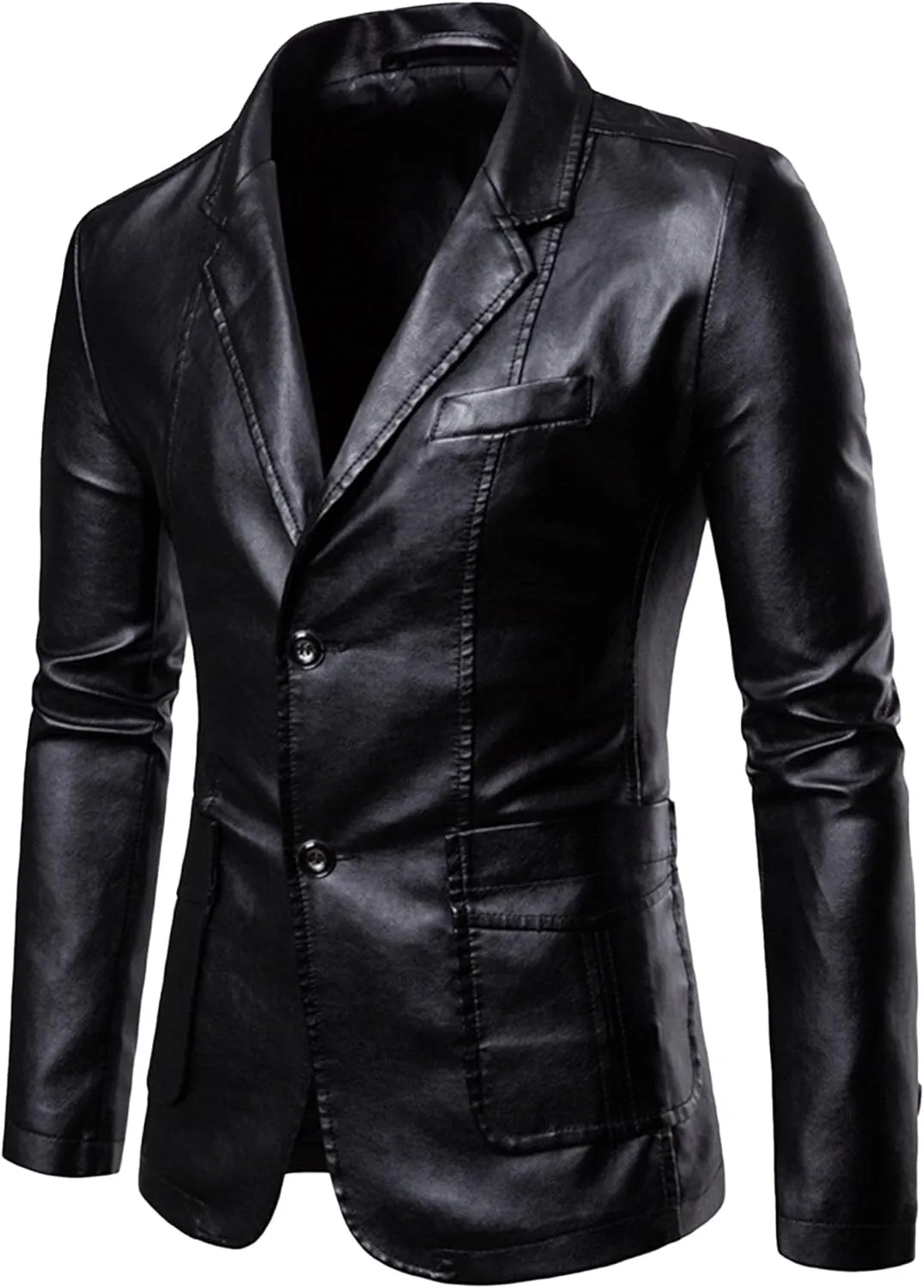 JEsilunmaMY Men's Warm Blazer Leather Jacket Notched Collar Classic Leather Blazer Business Casual Suit Coat with Pockets