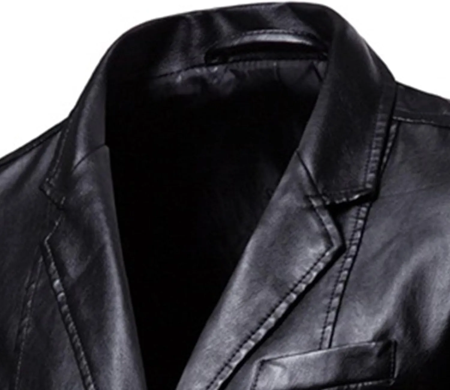 JEsilunmaMY Men's Warm Blazer Leather Jacket Notched Collar Classic Leather Blazer Business Casual Suit Coat with Pockets