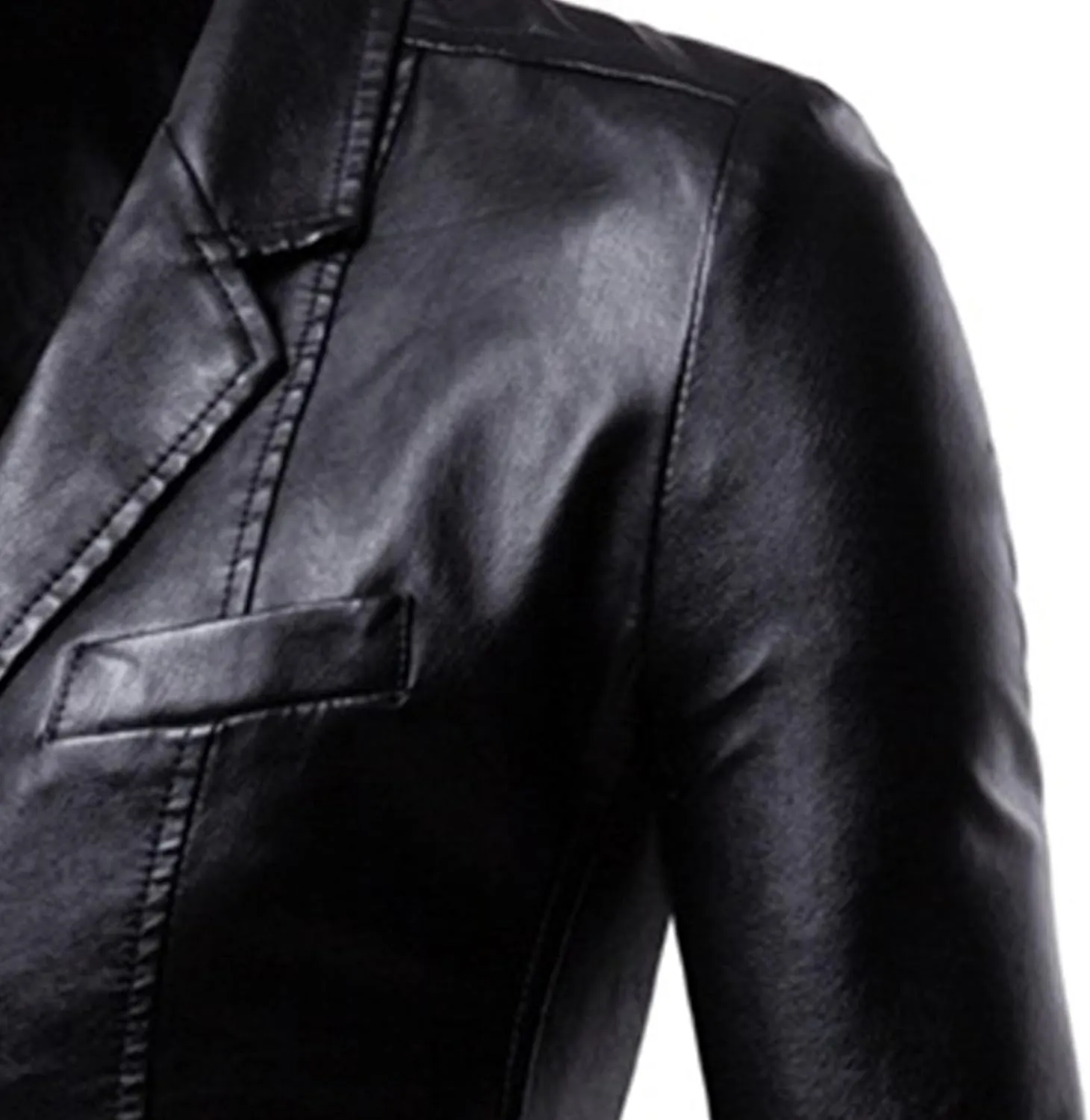 JEsilunmaMY Men's Warm Blazer Leather Jacket Notched Collar Classic Leather Blazer Business Casual Suit Coat with Pockets
