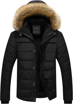 JEsilunmaMY Men's Winter Coats with Detachable Fur Hood Fleece Lined Parka Casual Puffer Jacket Thicken Windproof Down Coat