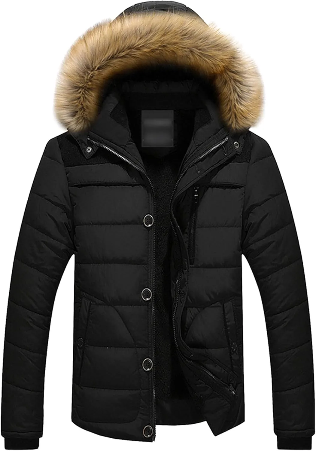 JEsilunmaMY Men's Winter Coats with Detachable Fur Hood Fleece Lined Parka Casual Puffer Jacket Thicken Windproof Down Coat