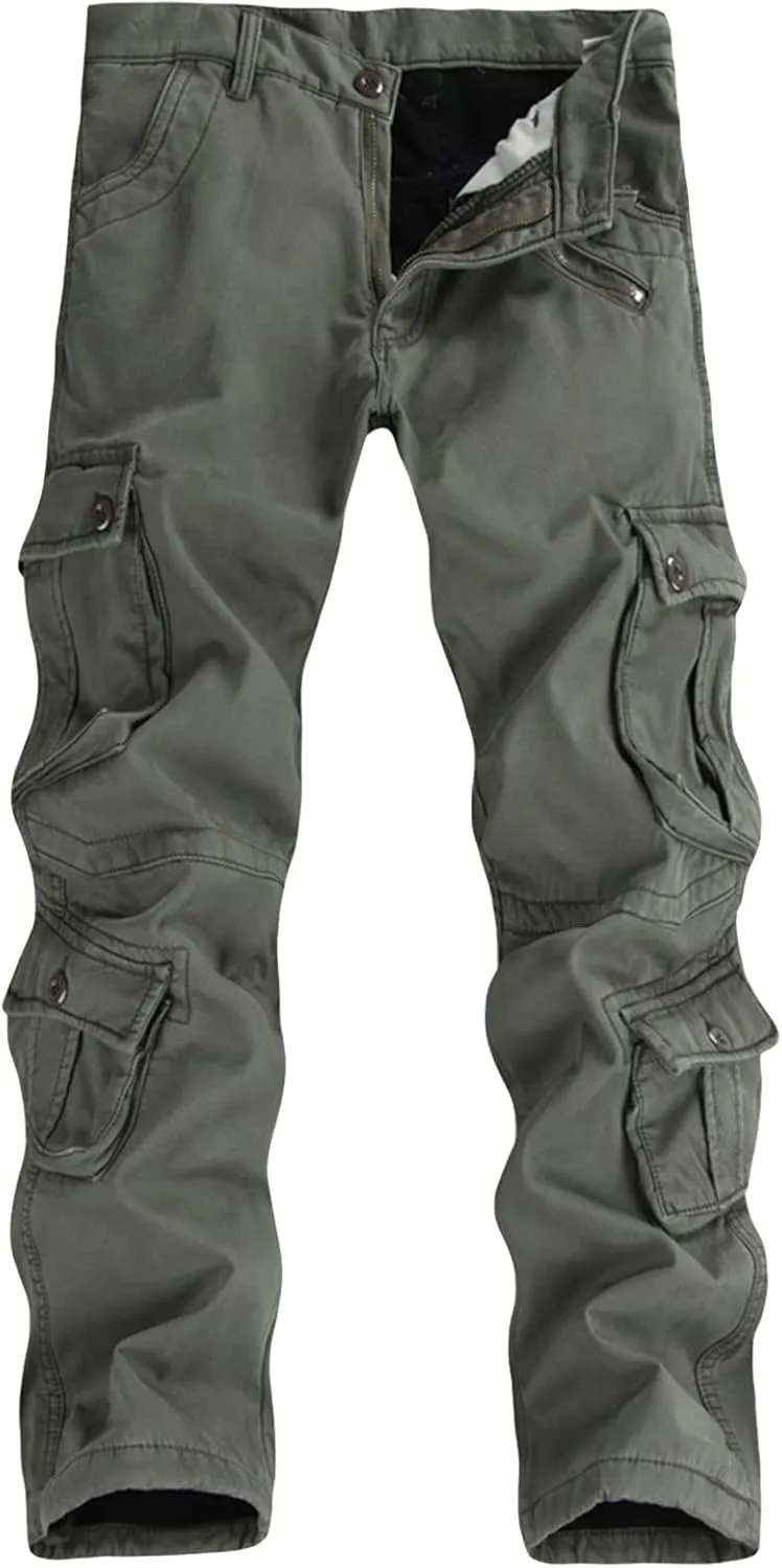 JEsilunmaMY Men's Winter Warm Cargo Pants Multi-Pocket Fleece Lined Cotton Trousers Tactical Outdoor Military Army Pants