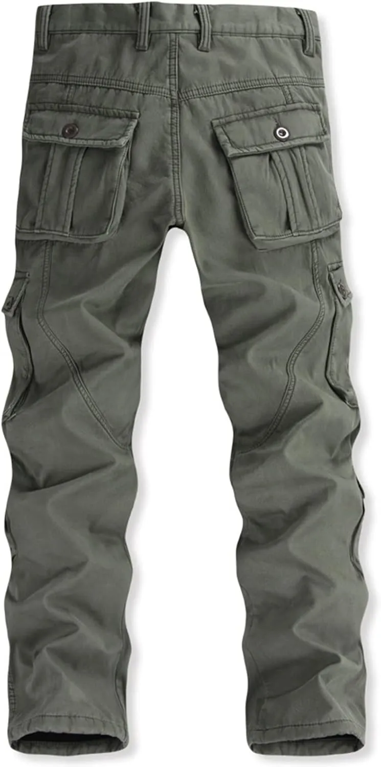 JEsilunmaMY Men's Winter Warm Cargo Pants Multi-Pocket Fleece Lined Cotton Trousers Tactical Outdoor Military Army Pants