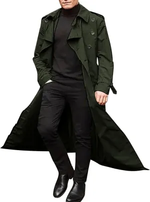 JOFOW Mens Trench Coat Notched Lapel Long Jacket men's peacoat Button Down Windbreakers