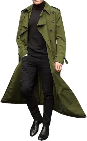JOFOW Mens Trench Coat Notched Lapel Long Jacket men's peacoat Button Down Windbreakers