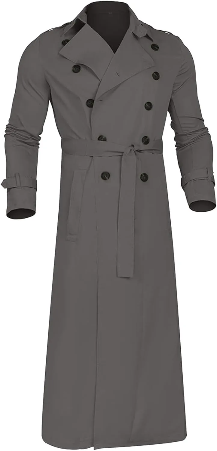 JOFOW Mens Trench Coat Notched Lapel Long Jacket men's peacoat Button Down Windbreakers