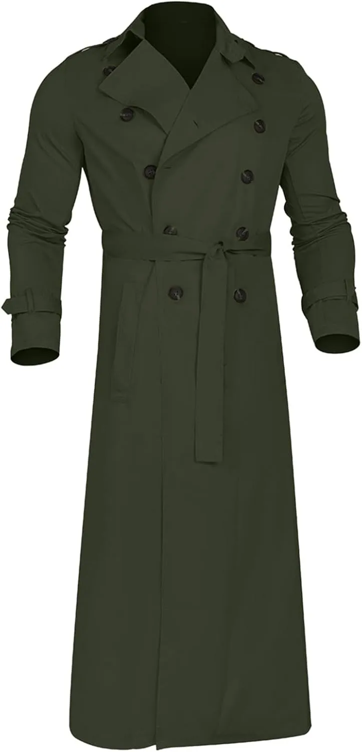 JOFOW Mens Trench Coat Notched Lapel Long Jacket men's peacoat Button Down Windbreakers