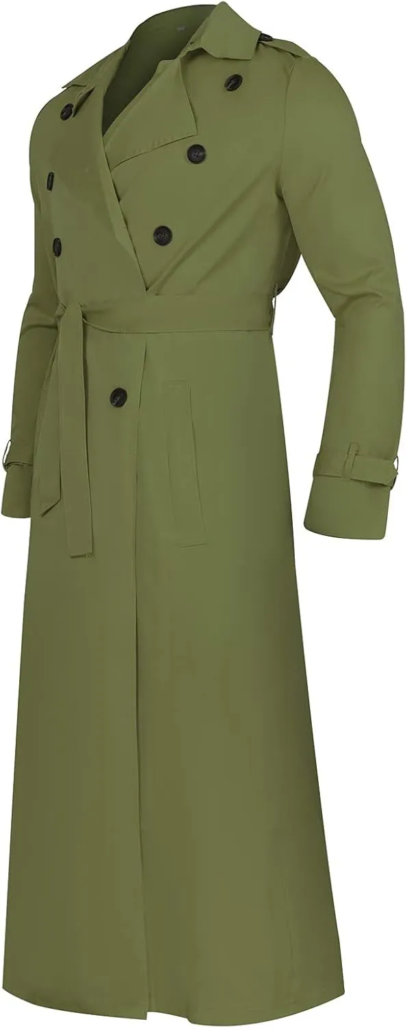 JOFOW Mens Trench Coat Notched Lapel Long Jacket men's peacoat Button Down Windbreakers