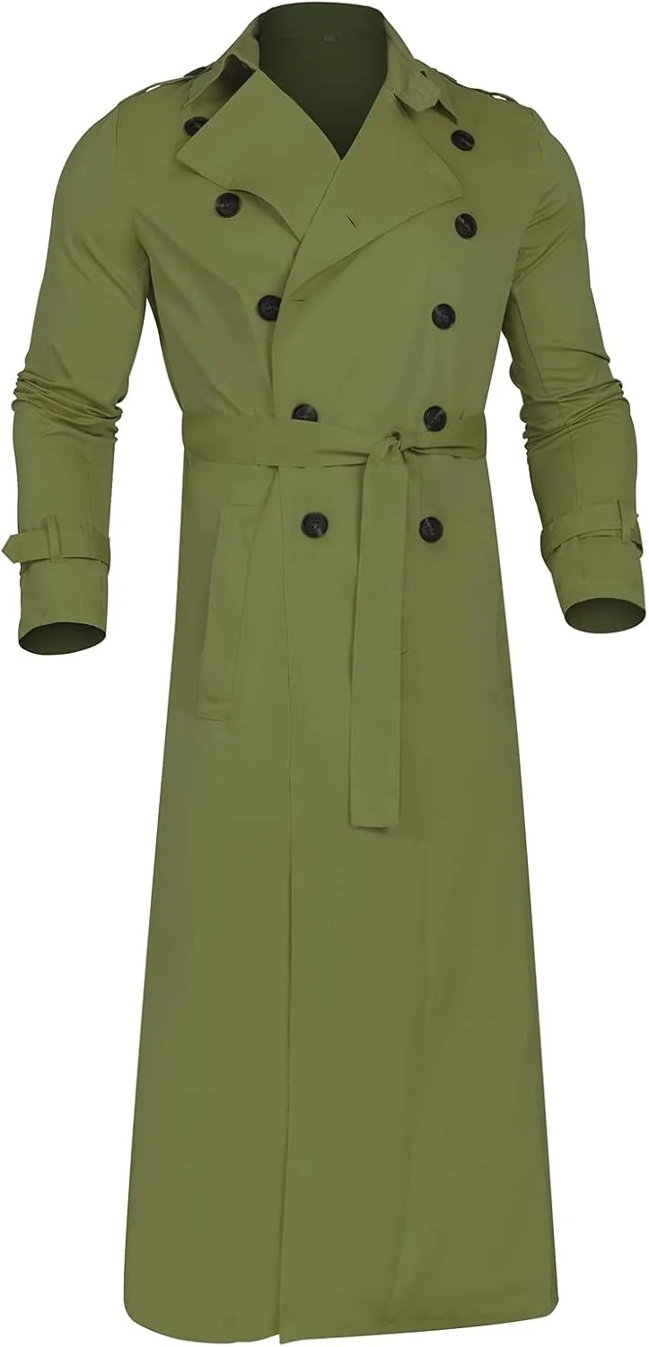 JOFOW Mens Trench Coat Notched Lapel Long Jacket men's peacoat Button Down Windbreakers