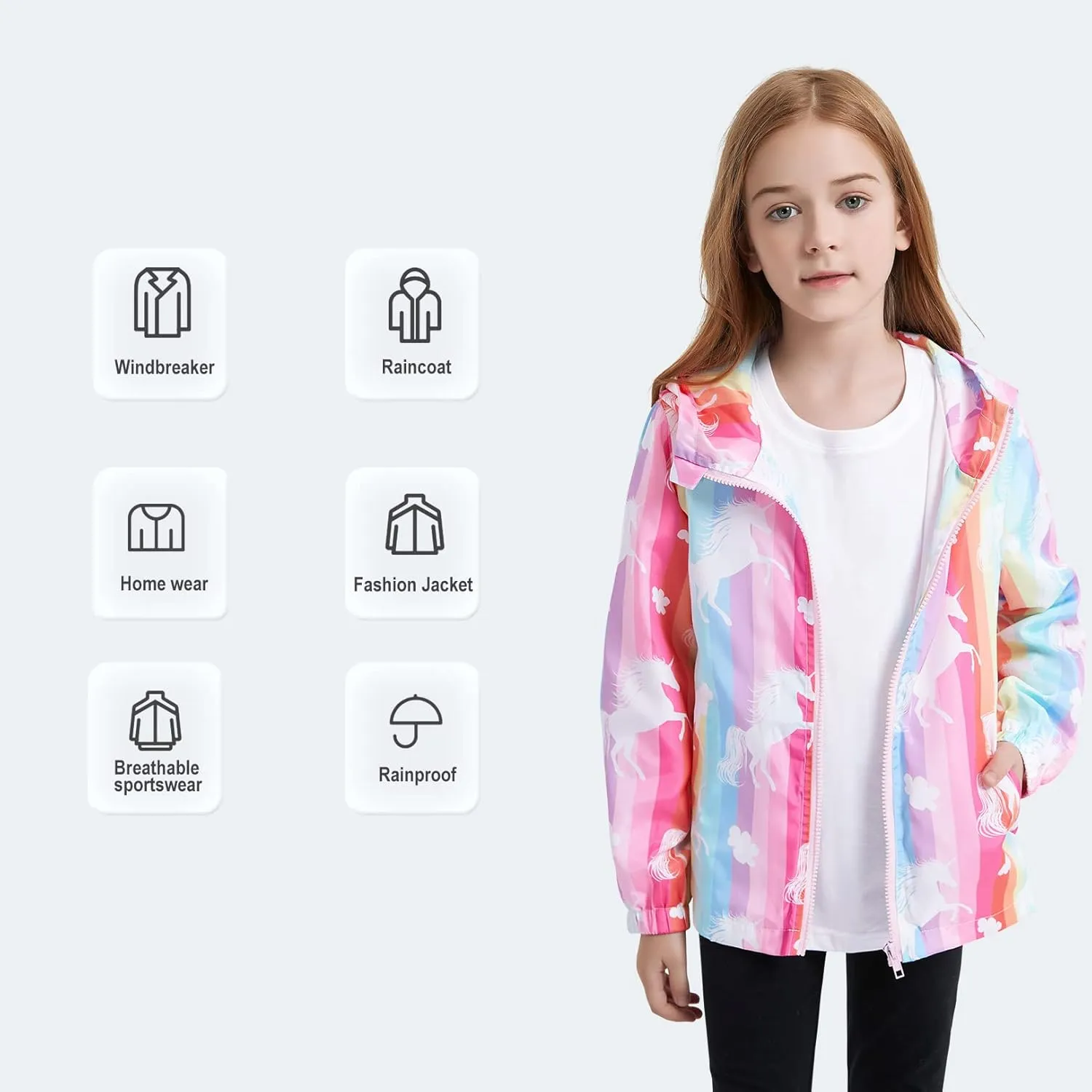 Jxstar Girls Rain Jackets Waterproof Hoodie Kids Raincoats Lightweight Windbreakers