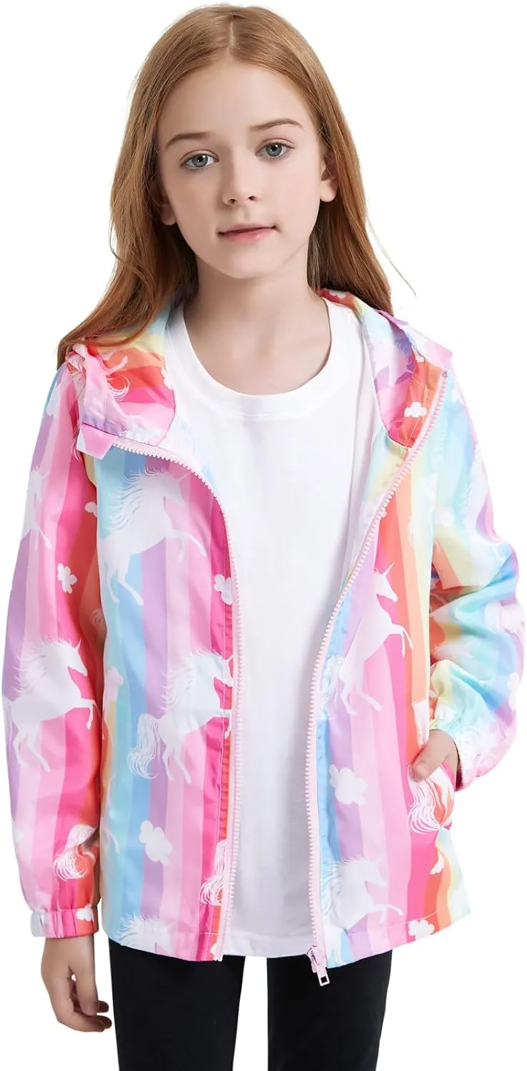 Jxstar Girls Rain Jackets Waterproof Hoodie Kids Raincoats Lightweight Windbreakers