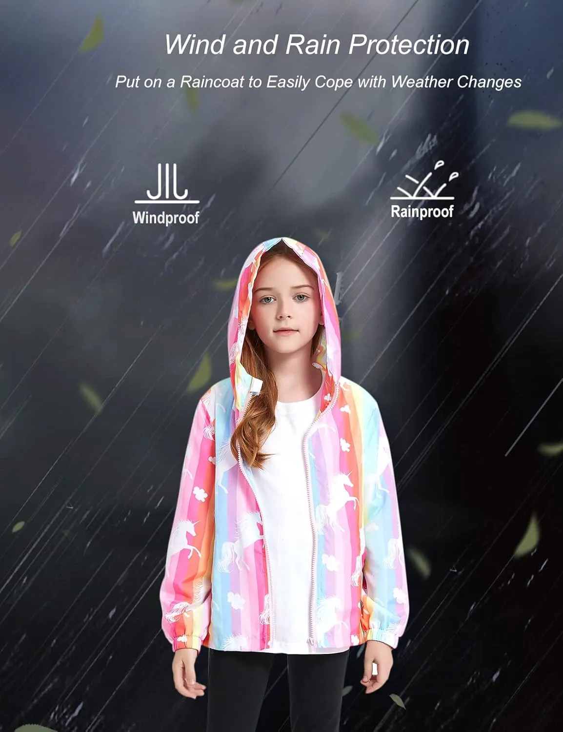 Jxstar Girls Rain Jackets Waterproof Hoodie Kids Raincoats Lightweight Windbreakers