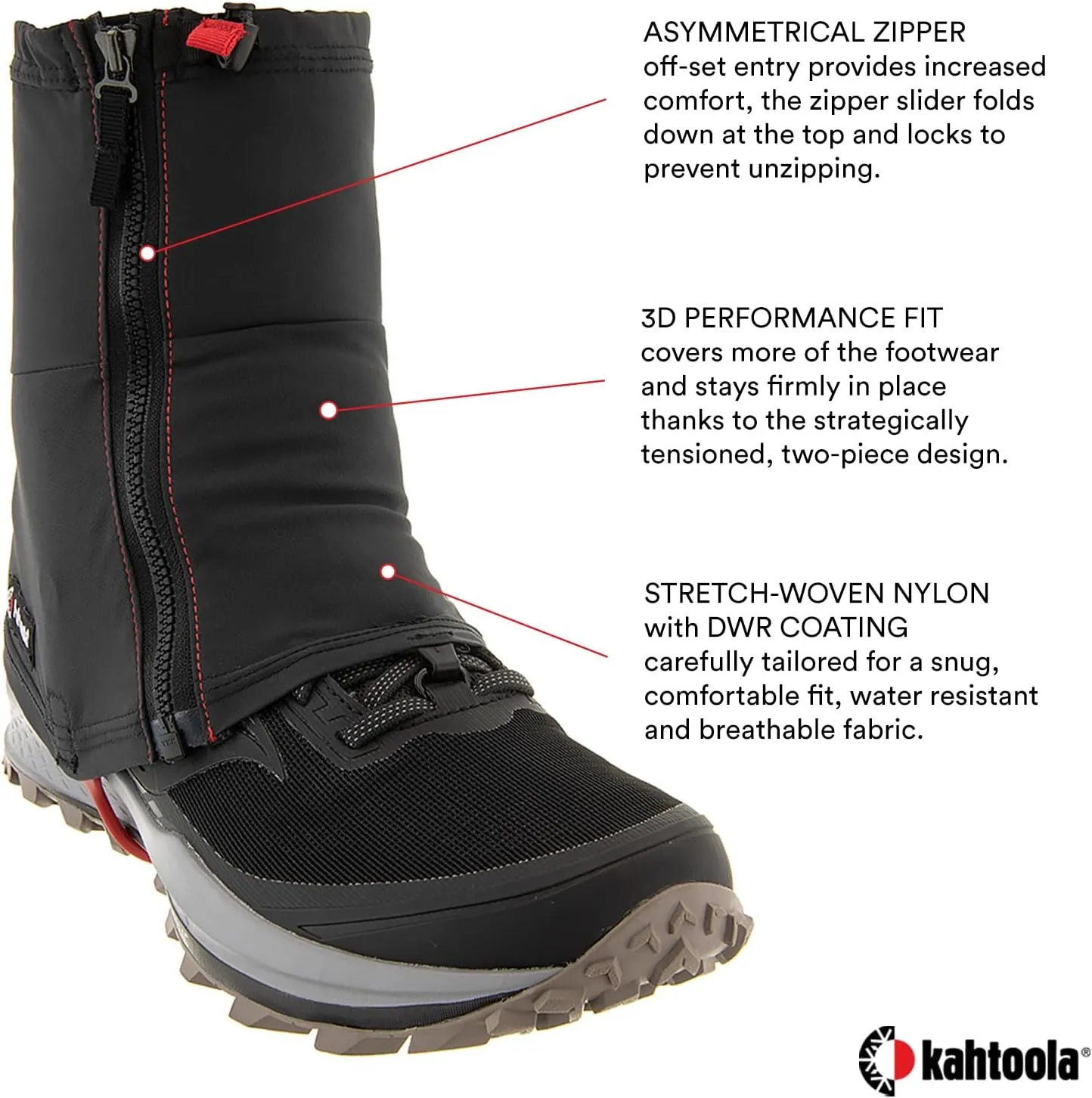 Kahtoola INSTAgaiter Mid Gaiters for Hiking, Trail Running, Mountaineering, Hunting, Rocky Terrain, Mud, Snow & Ice