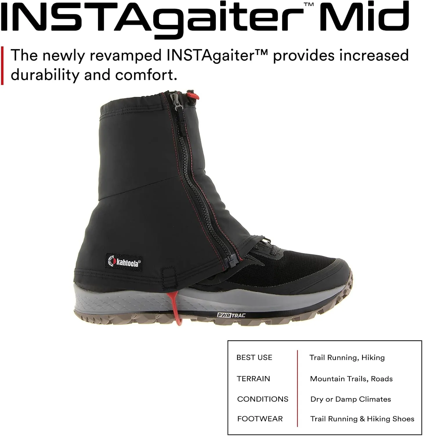 Kahtoola INSTAgaiter Mid Gaiters for Hiking, Trail Running, Mountaineering, Hunting, Rocky Terrain, Mud, Snow & Ice