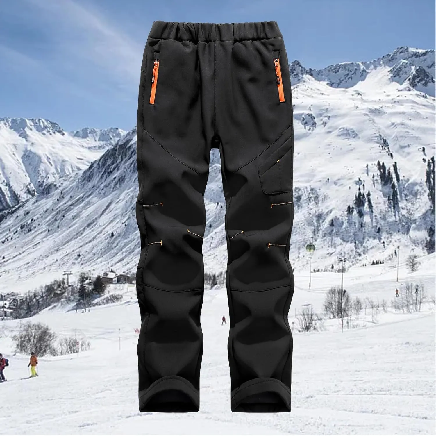 Kids Waterproof Snow Ski Pants Kids Winter Warm Fleece Snowboard Pants Breathable Elastic Waist Outdoor Hiking Pants