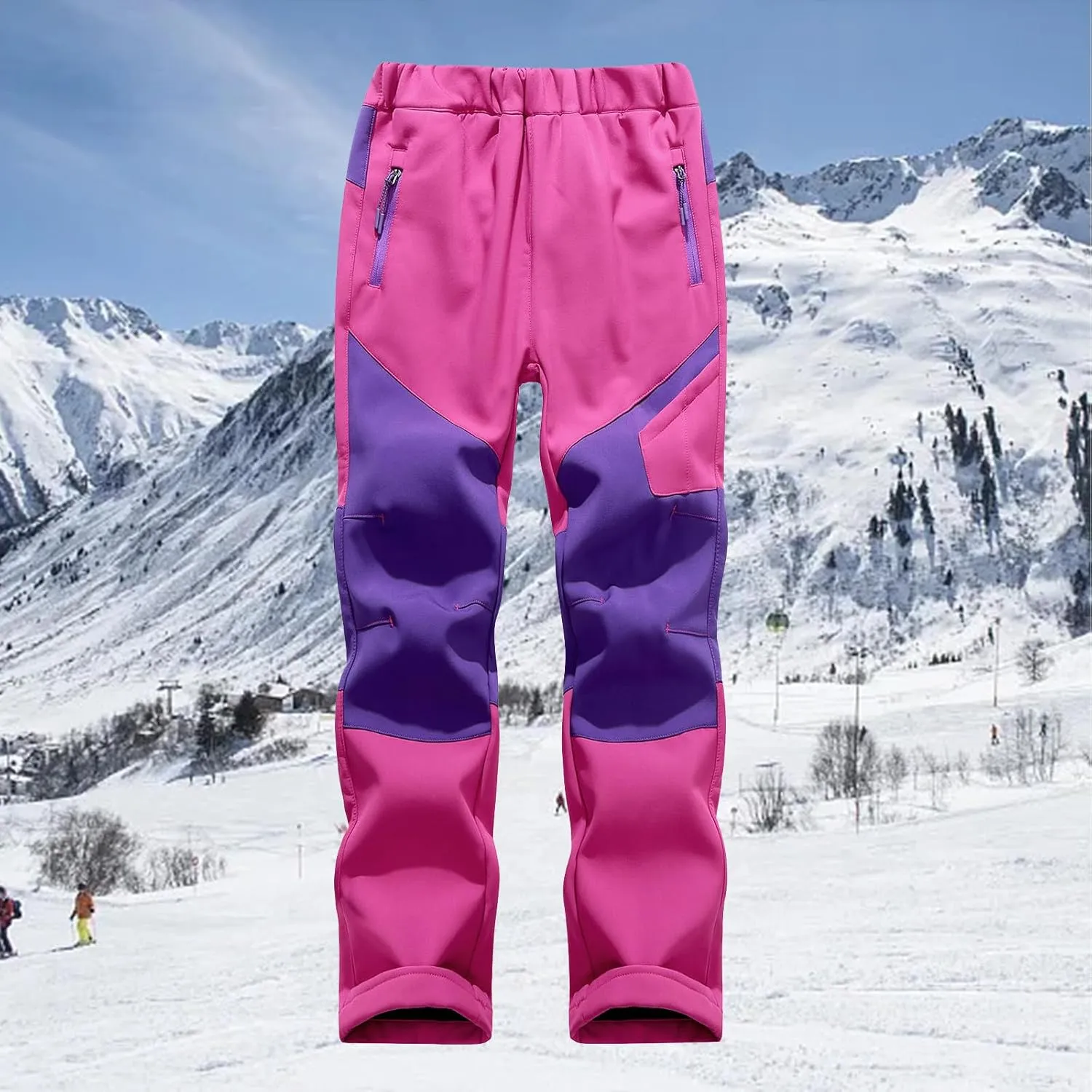 Kids Waterproof Snow Ski Pants Kids Winter Warm Fleece Snowboard Pants Breathable Elastic Waist Outdoor Hiking Pants