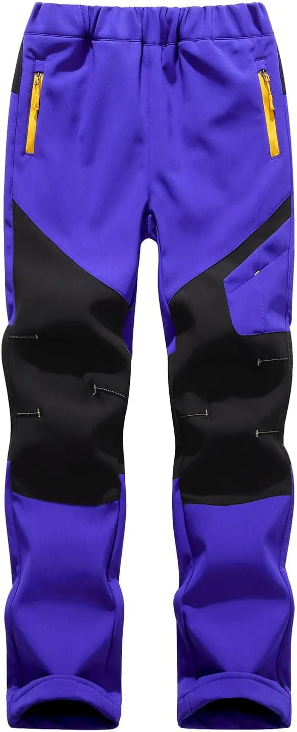 Kids Waterproof Snow Ski Pants Kids Winter Warm Fleece Snowboard Pants Breathable Elastic Waist Outdoor Hiking Pants