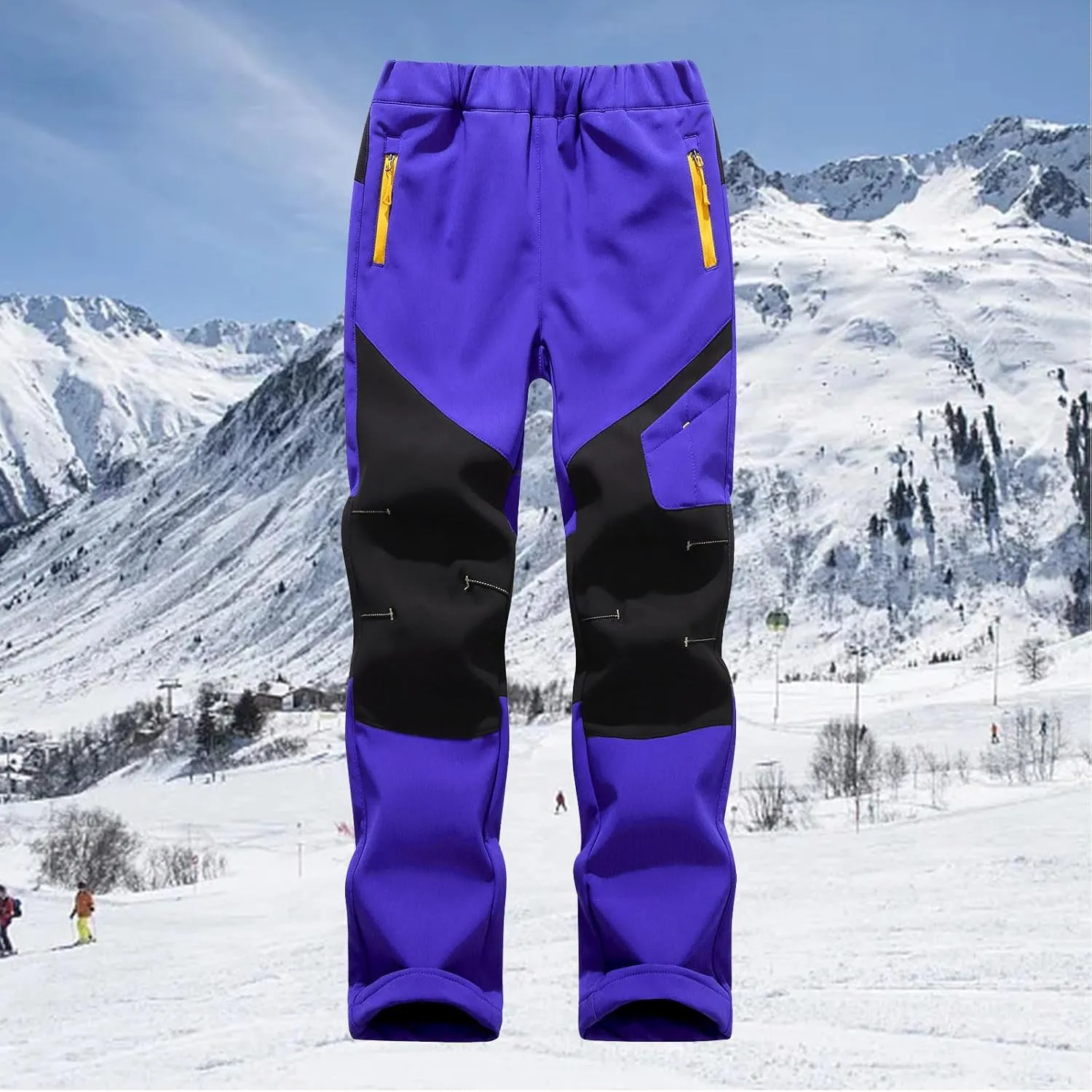 Kids Waterproof Snow Ski Pants Kids Winter Warm Fleece Snowboard Pants Breathable Elastic Waist Outdoor Hiking Pants