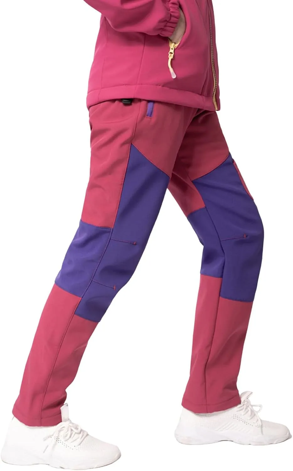 Kids Waterproof Snow Ski Pants Kids Winter Warm Fleece Snowboard Pants Breathable Elastic Waist Outdoor Hiking Pants