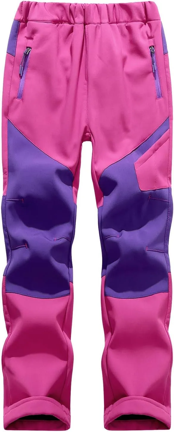 Kids Waterproof Snow Ski Pants Kids Winter Warm Fleece Snowboard Pants Breathable Elastic Waist Outdoor Hiking Pants