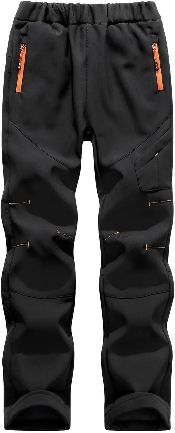 Kids Waterproof Snow Ski Pants Kids Winter Warm Fleece Snowboard Pants Breathable Elastic Waist Outdoor Hiking Pants