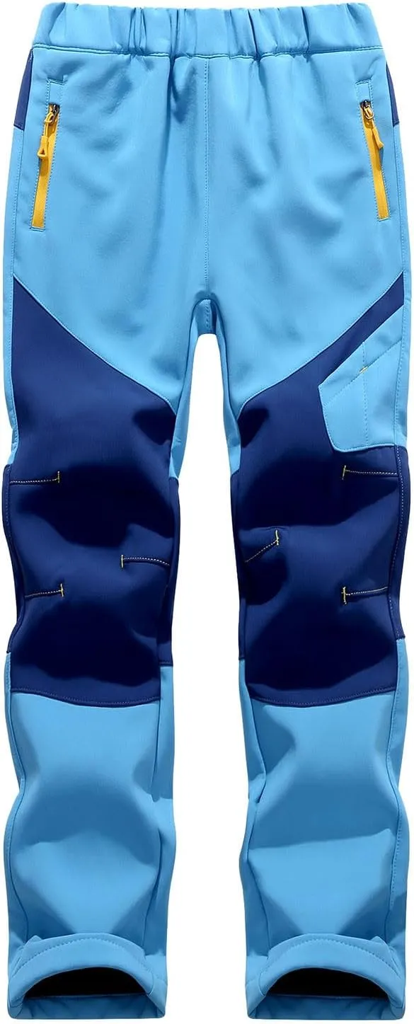 Kids Waterproof Snow Ski Pants Kids Winter Warm Fleece Snowboard Pants Breathable Elastic Waist Outdoor Hiking Pants