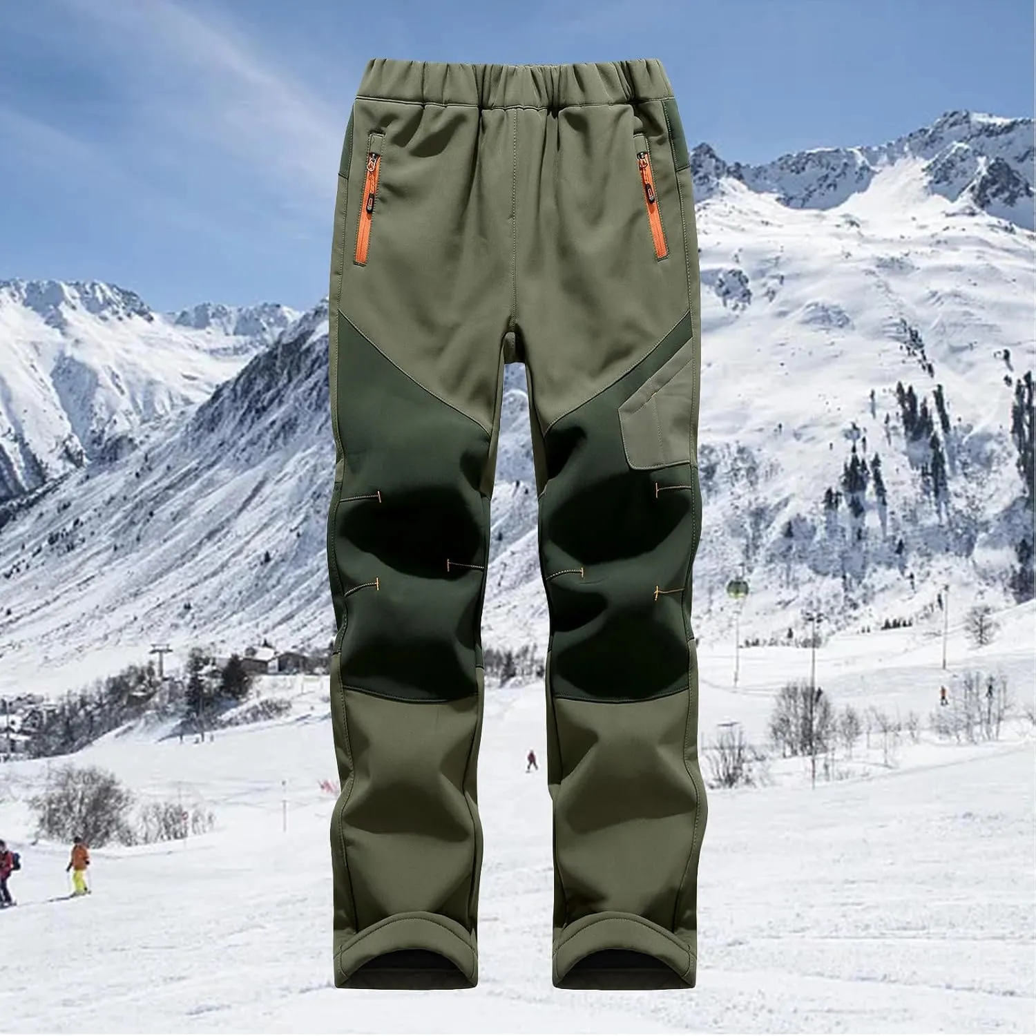 Kids Waterproof Snow Ski Pants Kids Winter Warm Fleece Snowboard Pants Breathable Elastic Waist Outdoor Hiking Pants