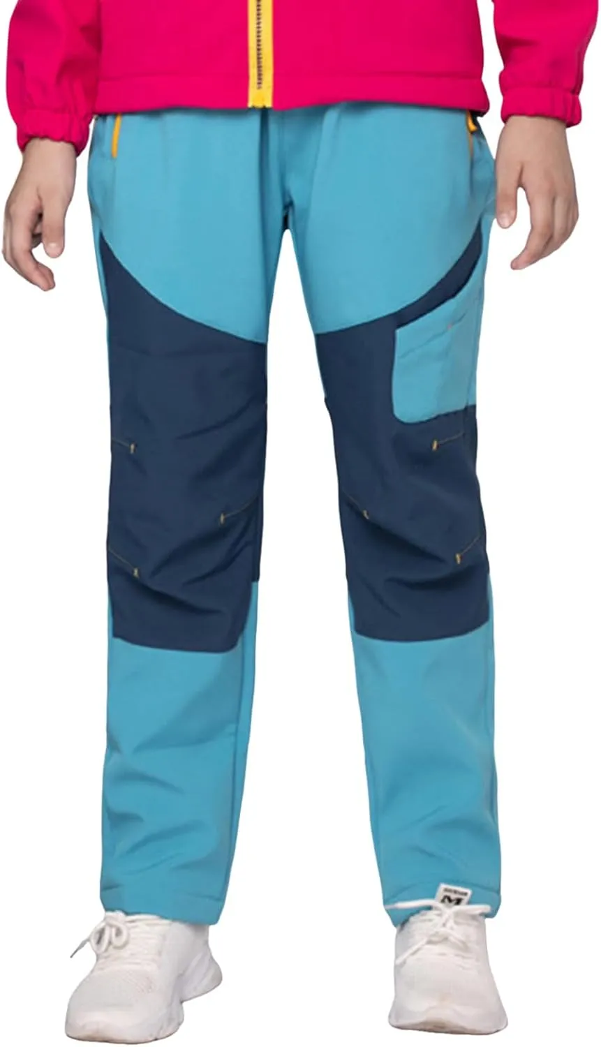 Kids Waterproof Snow Ski Pants Kids Winter Warm Fleece Snowboard Pants Breathable Elastic Waist Outdoor Hiking Pants