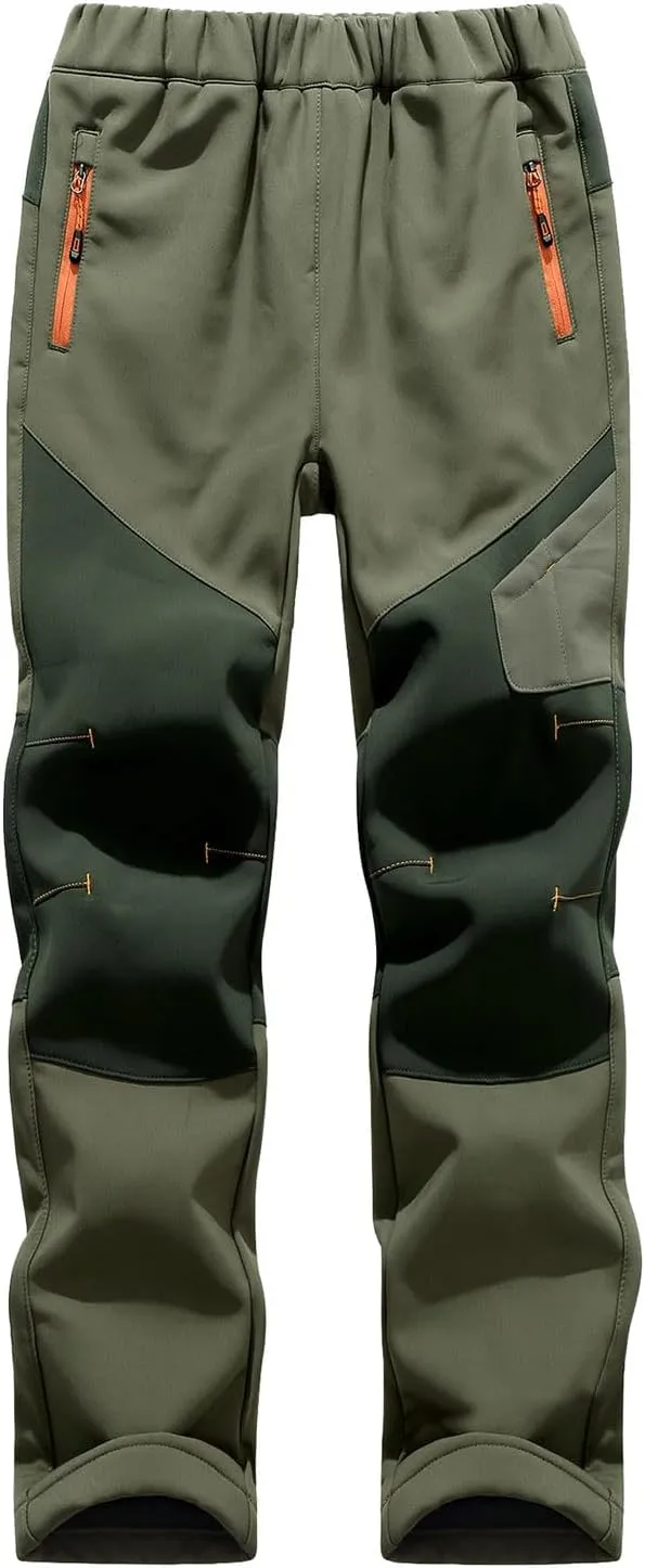 Kids Waterproof Snow Ski Pants Kids Winter Warm Fleece Snowboard Pants Breathable Elastic Waist Outdoor Hiking Pants