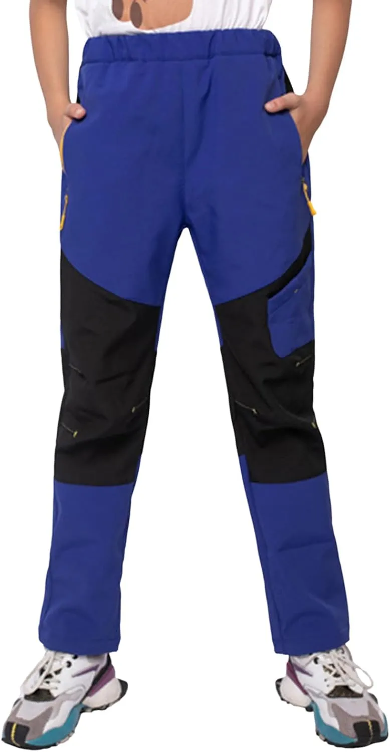 Kids Waterproof Snow Ski Pants Kids Winter Warm Fleece Snowboard Pants Breathable Elastic Waist Outdoor Hiking Pants