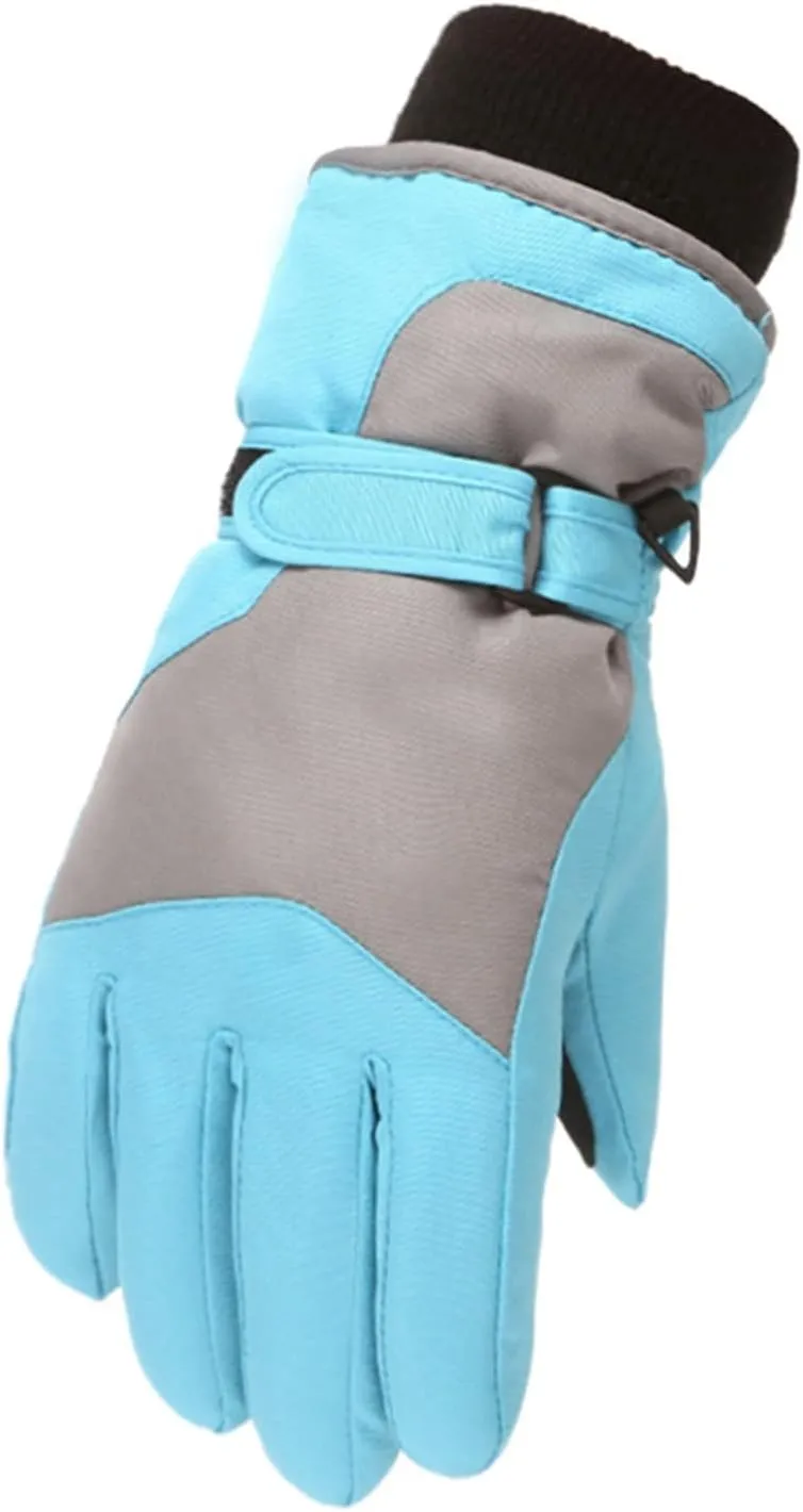 Kids Winter Gloves Ski Gloves Snow Gloves Water Proof Insulated Gloves Girls & Boys Snowboarding Windproof Mittens (Light Blue, 7-12 Year)